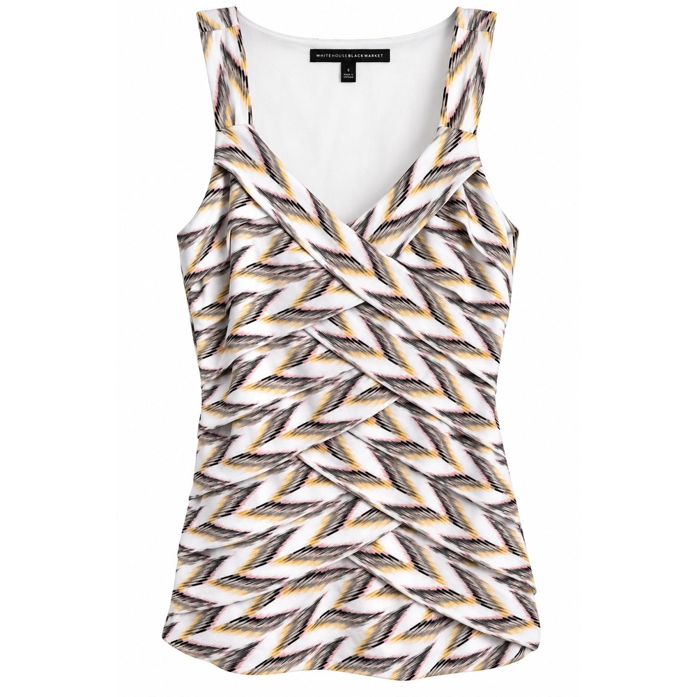 White House Black Market Tank Top Small Crisscross Draped Print Stretch Blouse